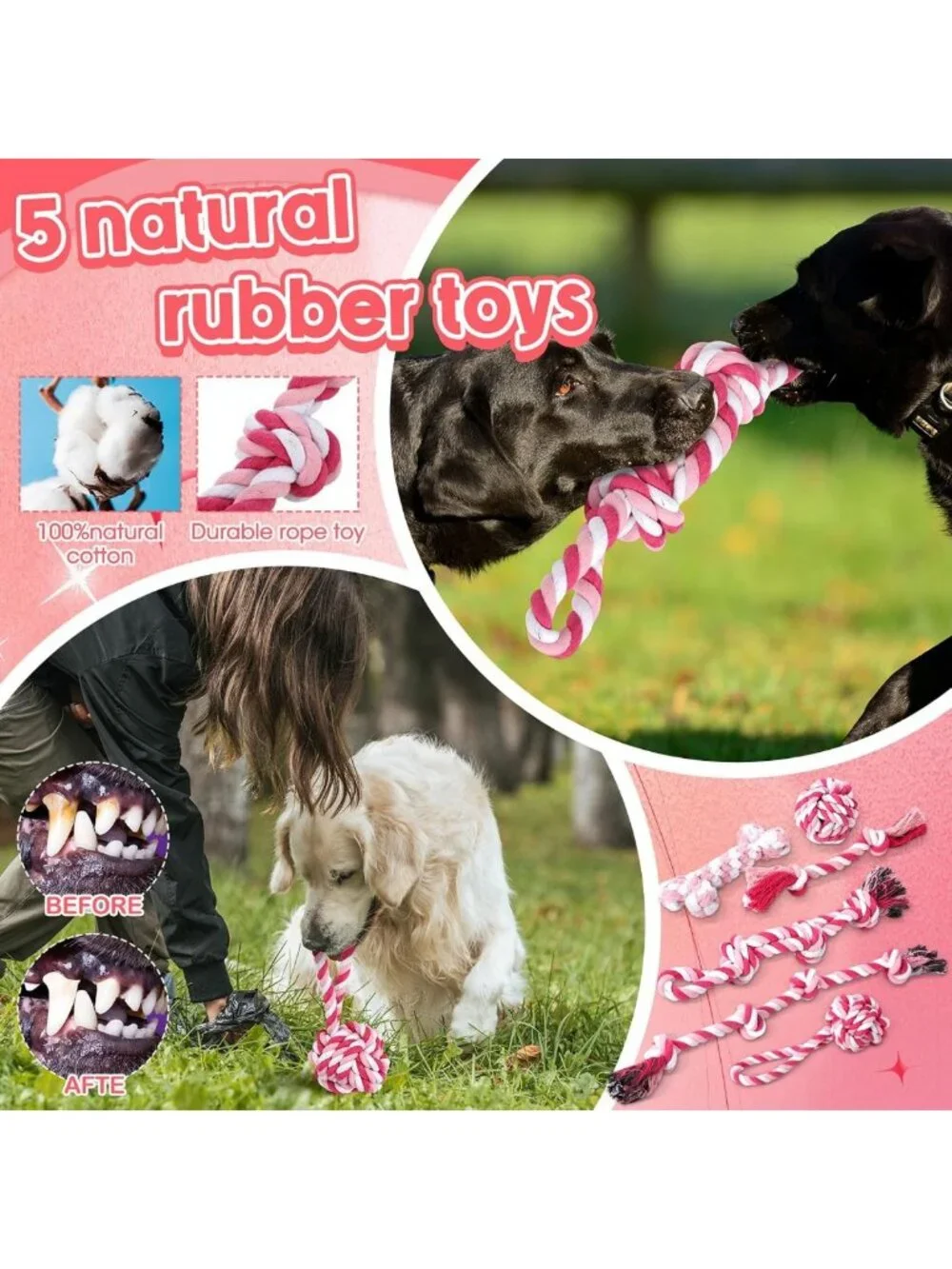 12 Pack Large Dog Chew Toys for Aggressive Chewers - Squeaky Balls & Dental Rope